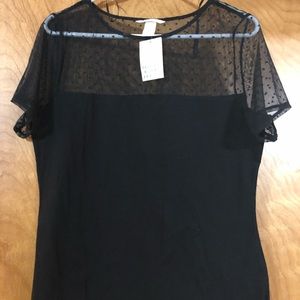 H&M Black Top with Sheer Polka Dot Detail
